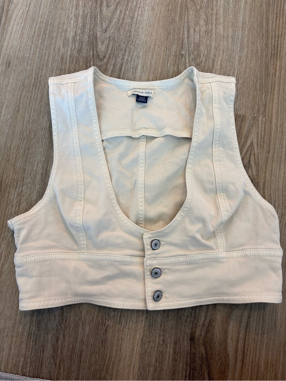 American Eagle Outfitters Cream Button-Front Ribbed Crop Tank